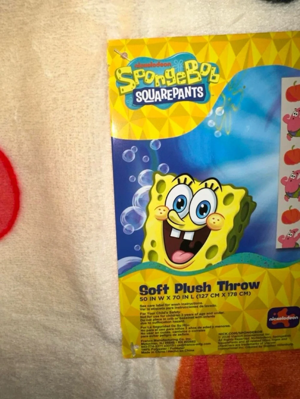 Nickelodeon SpongeBob SquarePants & Patrick Fall Pumpkins Plush Throw Blanket
